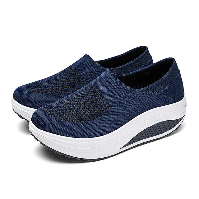 Women's Slip-On Platform Sneakers Knit Mesh Rocker Sole Walking Shoes