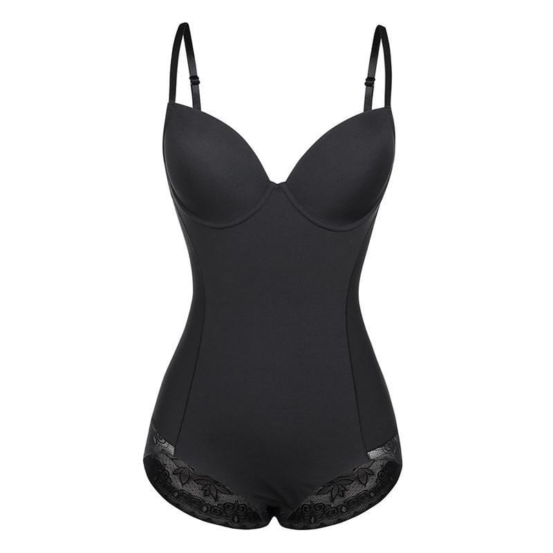 Women's Spaghetti Strap Lace Trim Shapewear Bodysuit Built-In Bra