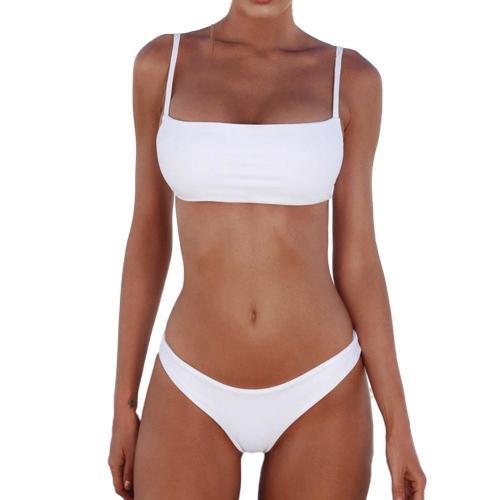 Women's Square Neck Bralette Bikini Set Spaghetti Strap Top Low-Rise Bottoms Swimsuit