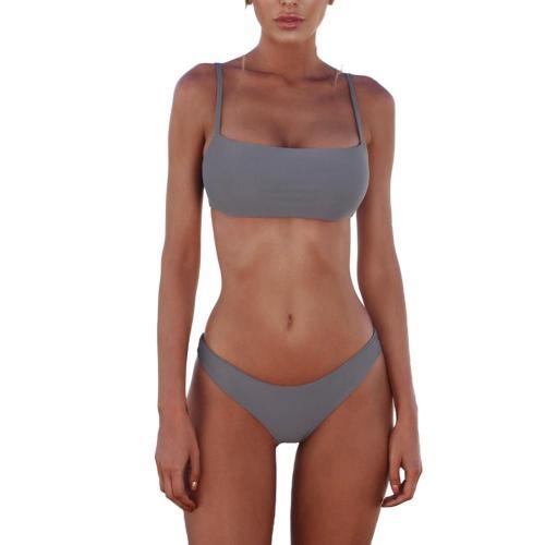 Women's Square Neck Bralette Bikini Set Spaghetti Strap Top Low-Rise Bottoms Swimsuit