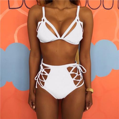 Women's Strappy Cutout High Waist Two Piece Swimsuit