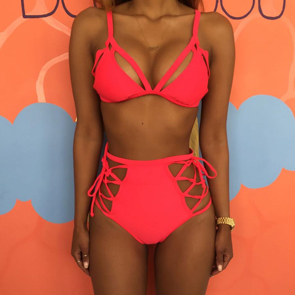 Women's Strappy Cutout High Waist Two Piece Swimsuit
