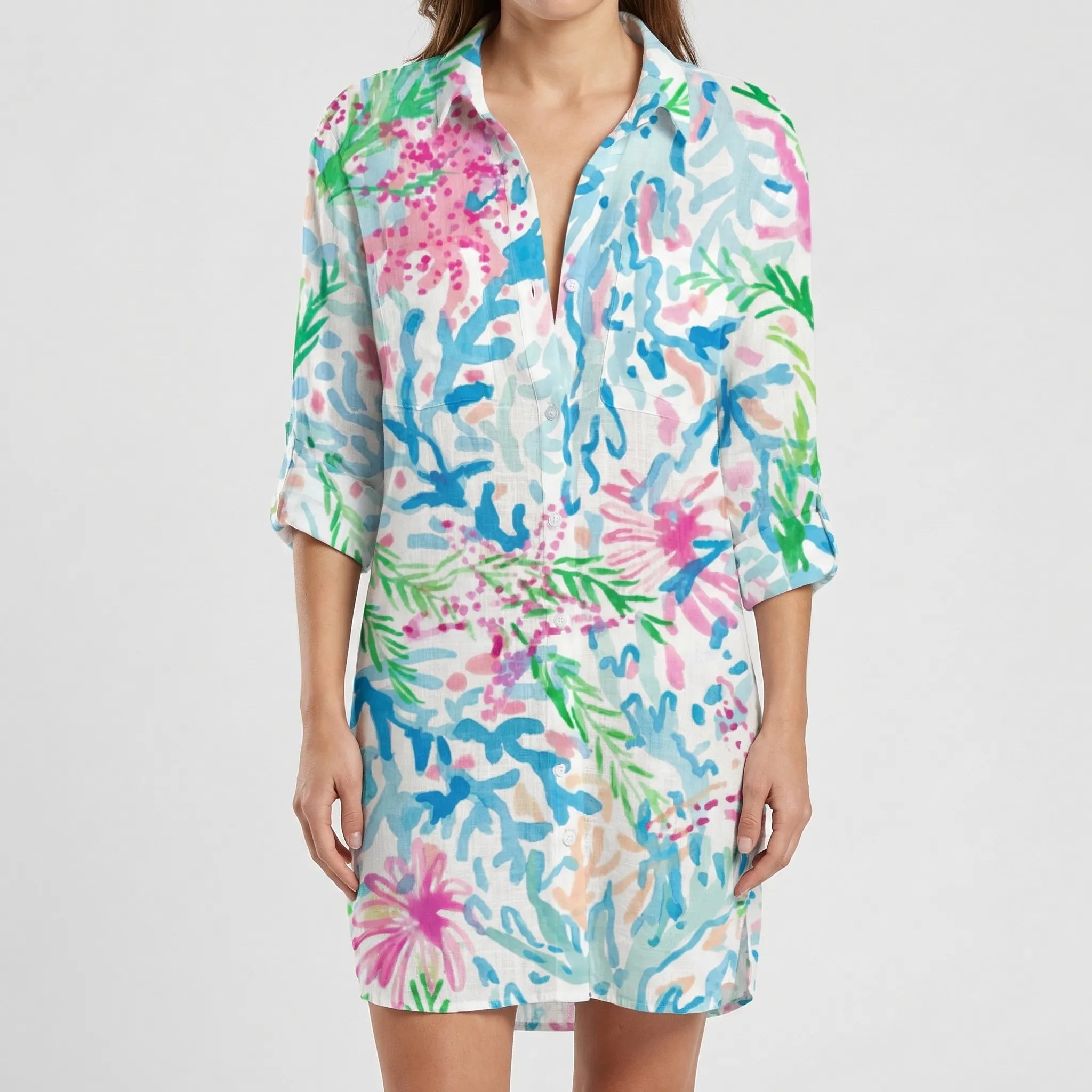 Women's Tie-Dye Button-Down Shirt Dress Mini