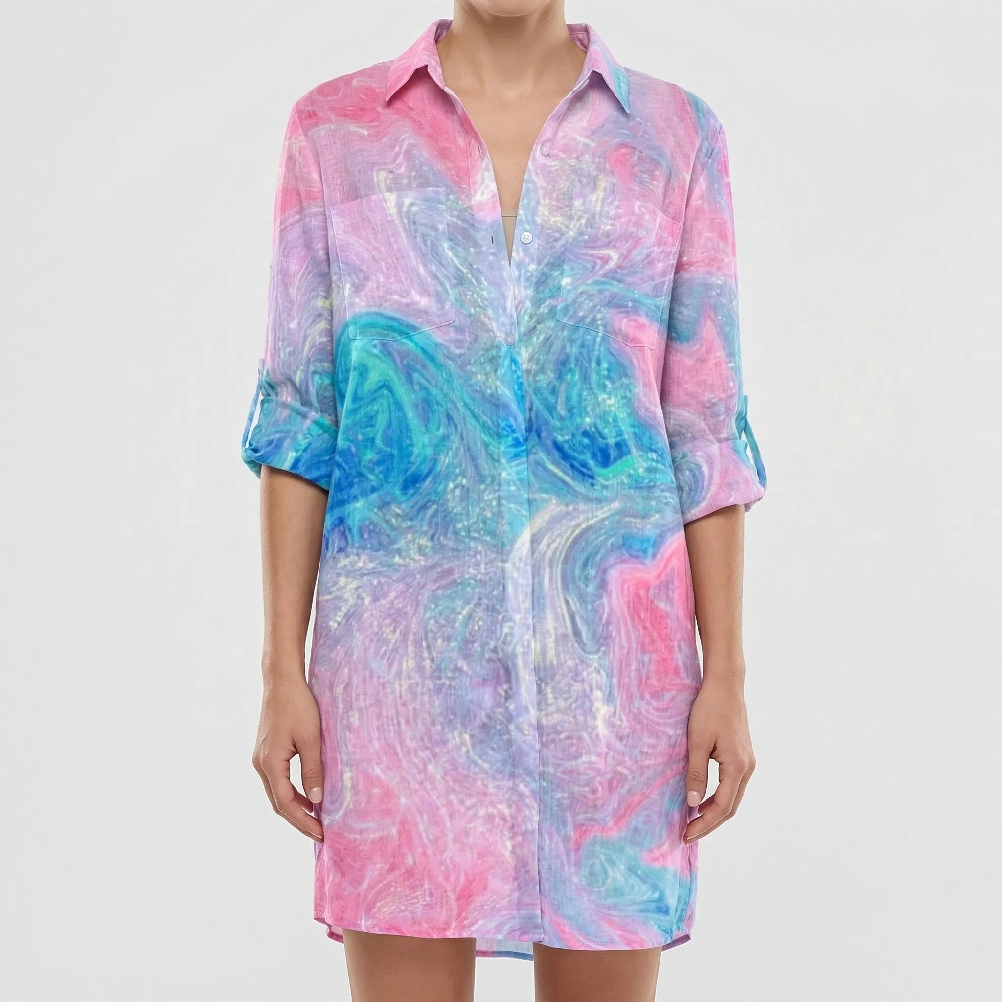 Women's Tie-Dye Button-Down Shirt Dress Mini