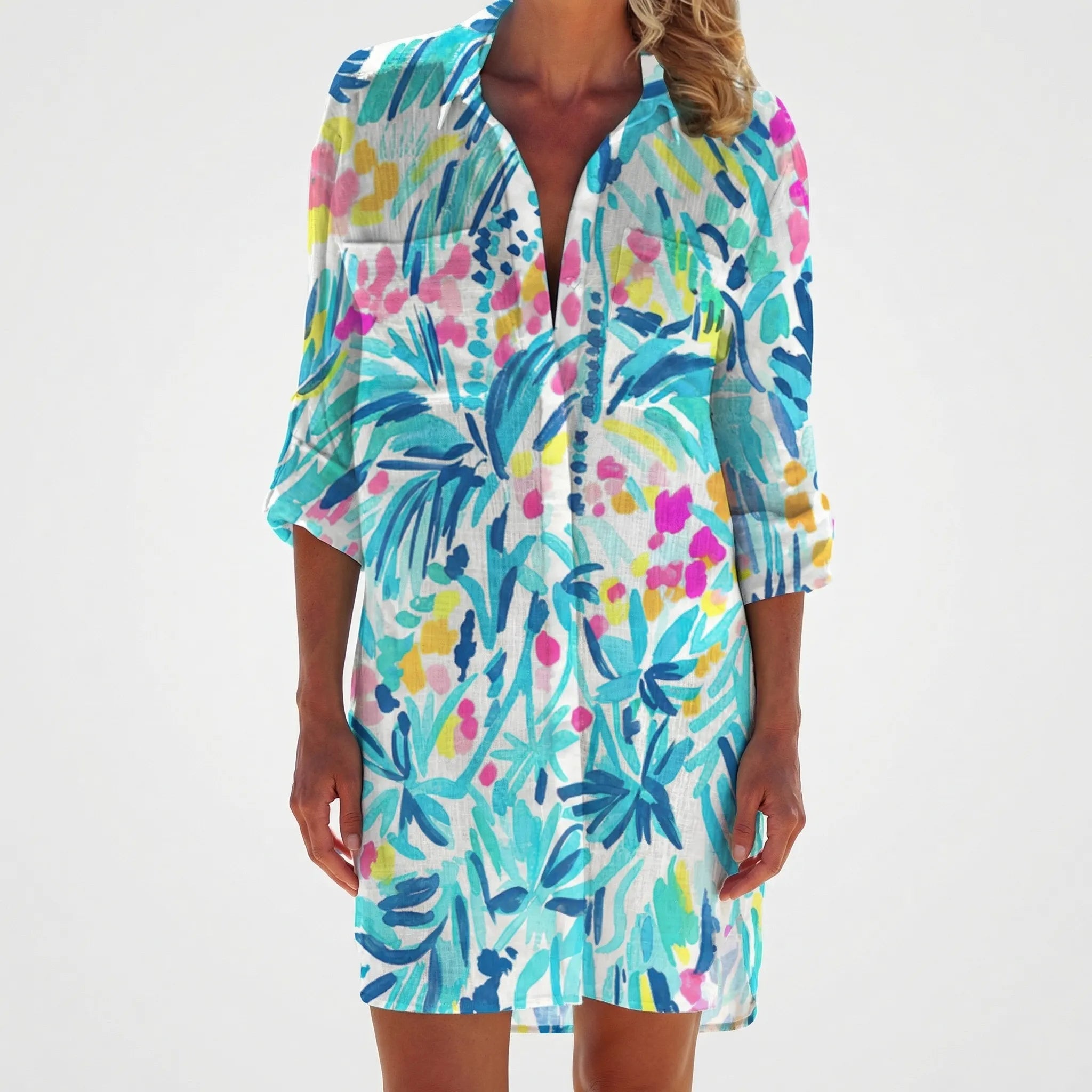 Women's Tie-Dye Button-Down Shirt Dress Mini