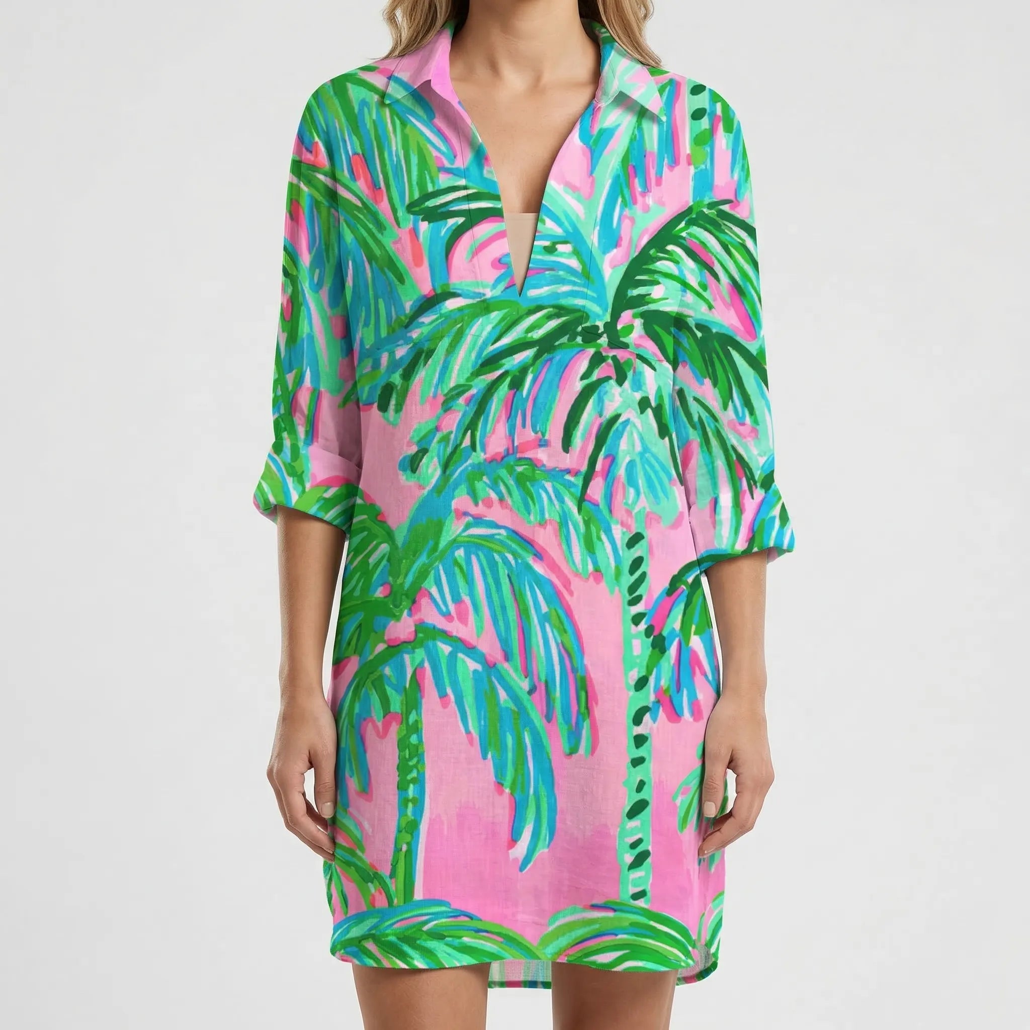 Women's Tie-Dye Button-Down Shirt Dress Mini