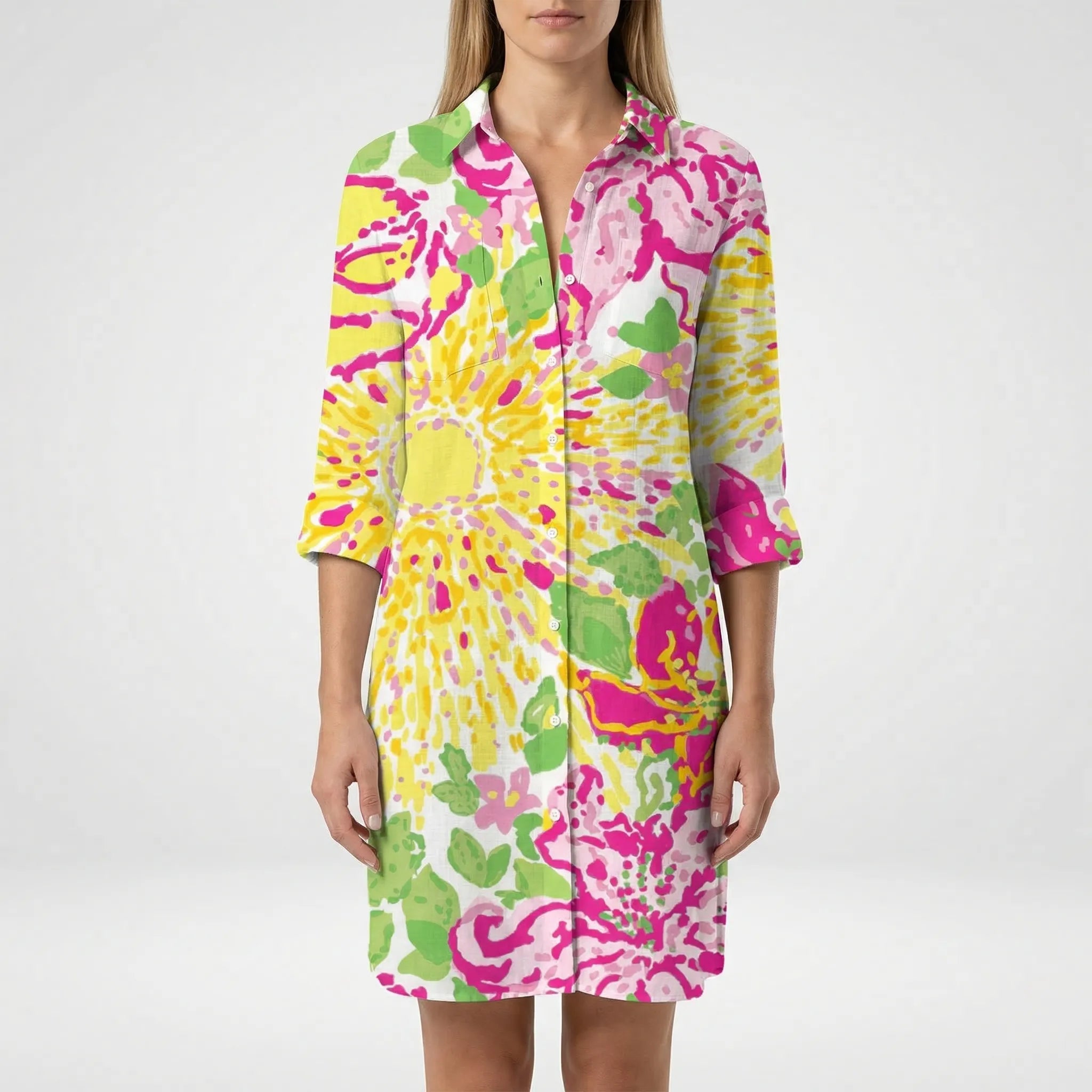 Women's Tie-Dye Button-Down Shirt Dress Mini