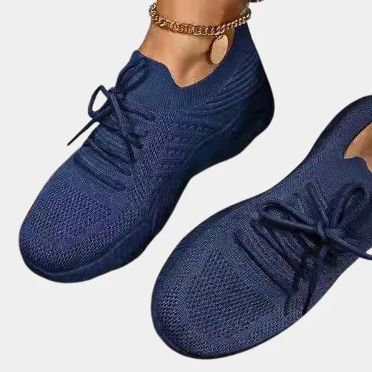 Women's Tonal Knit Lace-Up Running Sneakers Sock Collar Chunky Sole