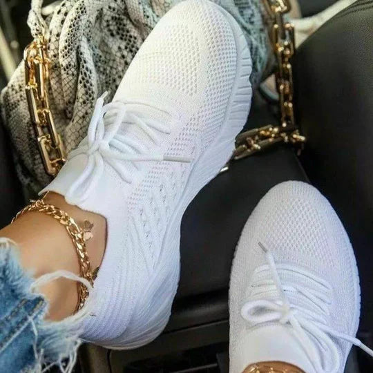 Women's Tonal Knit Lace-Up Running Sneakers Sock Collar Chunky Sole