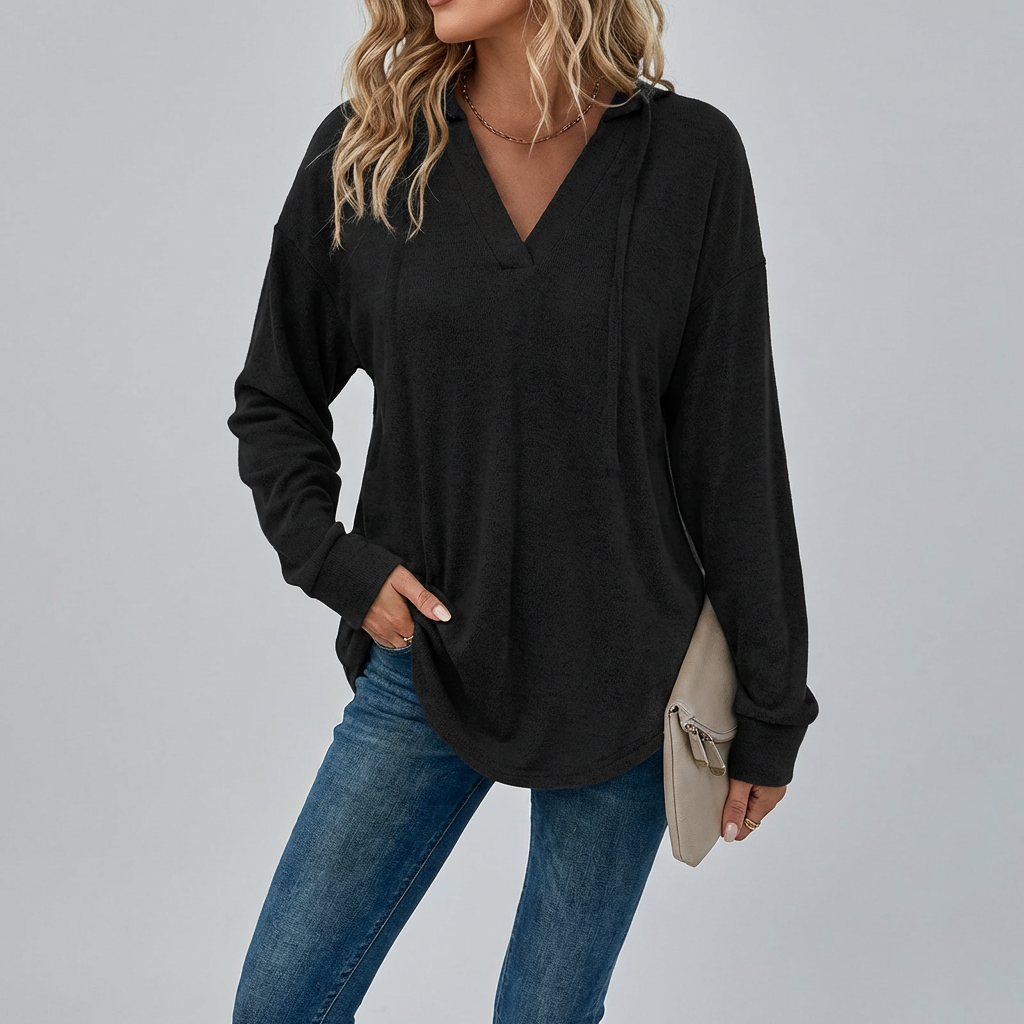 Women's V-Neck Oversized Hoodie Sweatshirt