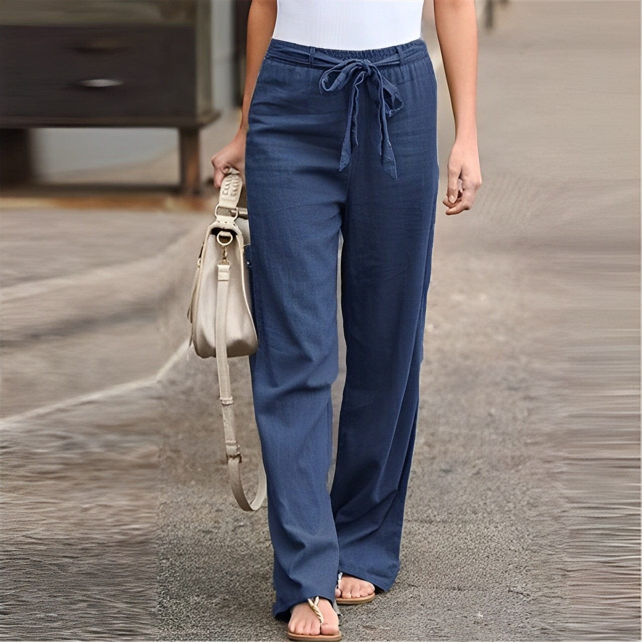 Women's Wide Leg Linen Pants Drawstring Waist