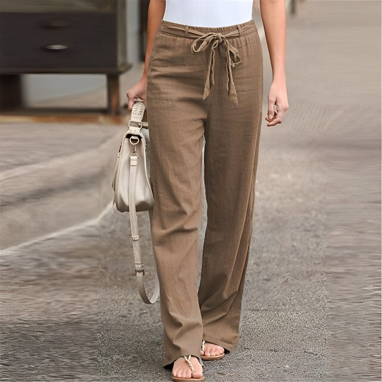 Women's Wide Leg Linen Pants Drawstring Waist