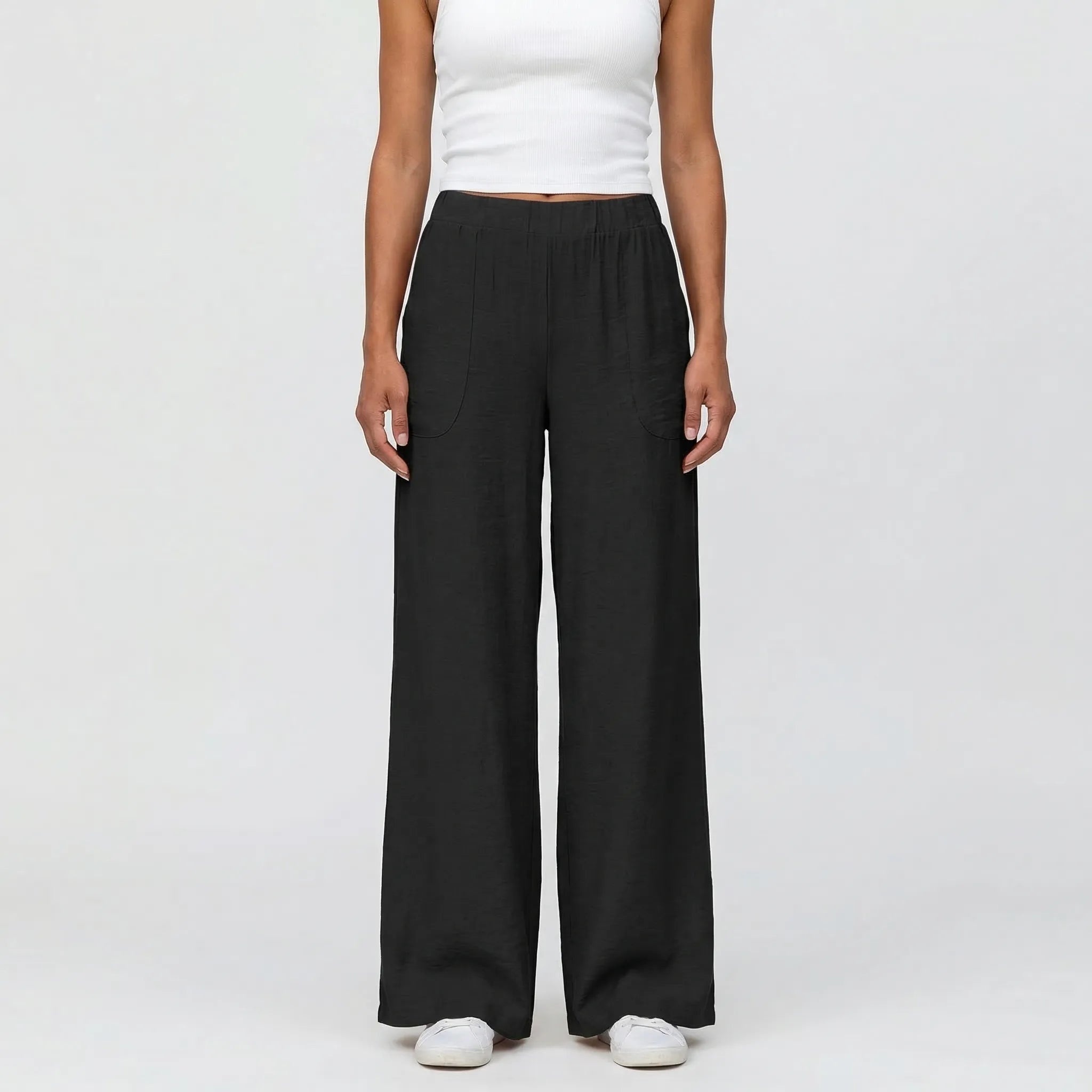 Women's Wide Leg Linen Pants Elastic Waist with Pockets