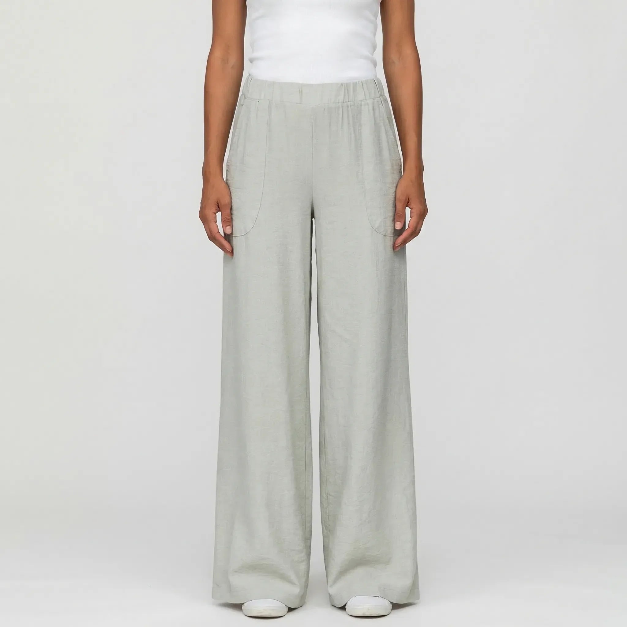 Women's Wide Leg Linen Pants Elastic Waist with Pockets