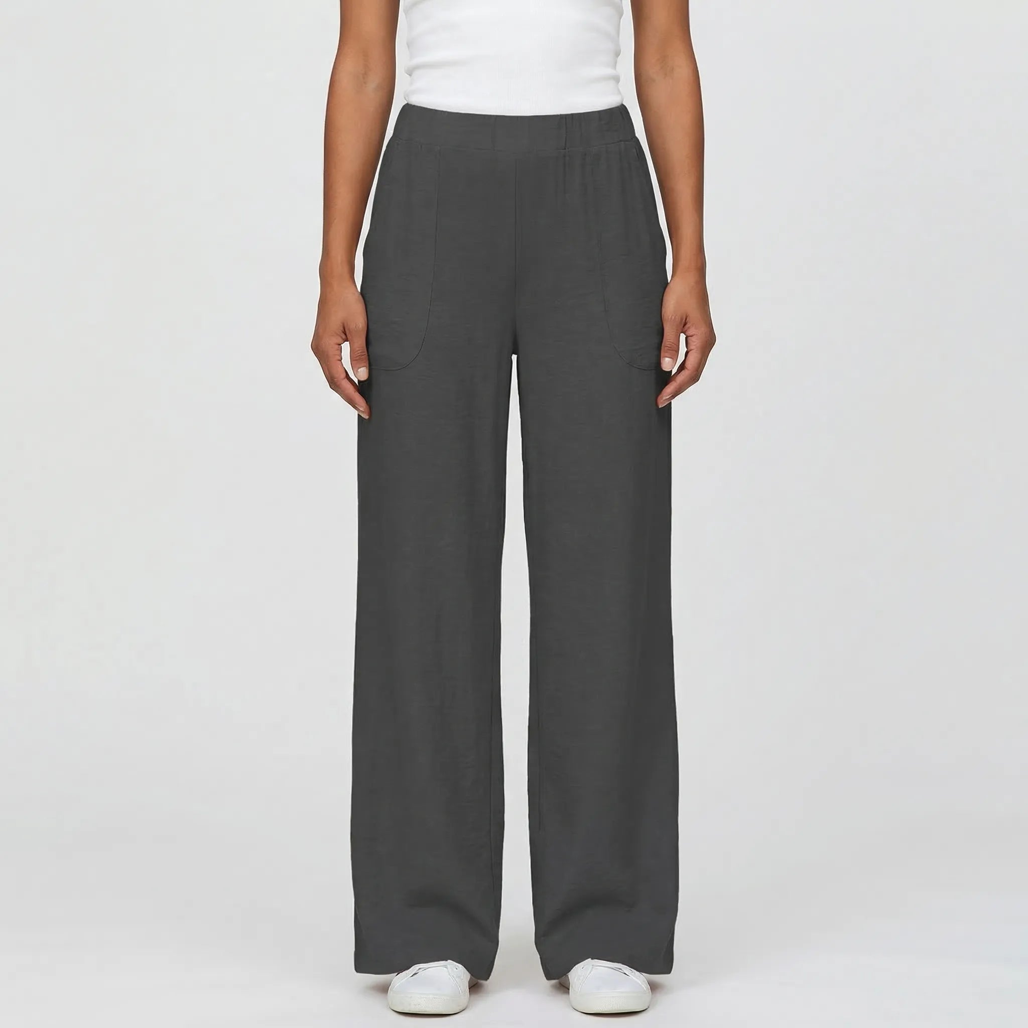 Women's Wide Leg Linen Pants Elastic Waist with Pockets