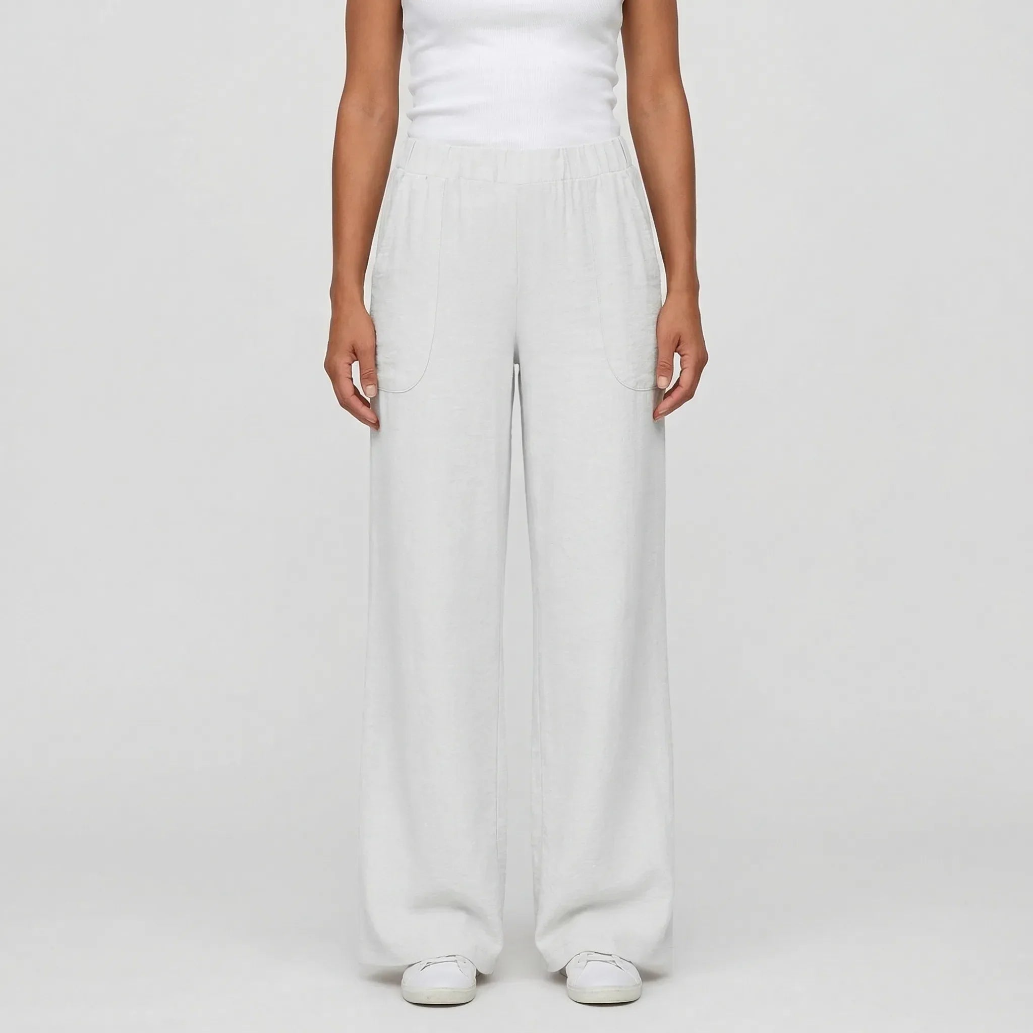 Women's Wide Leg Linen Pants Elastic Waist with Pockets