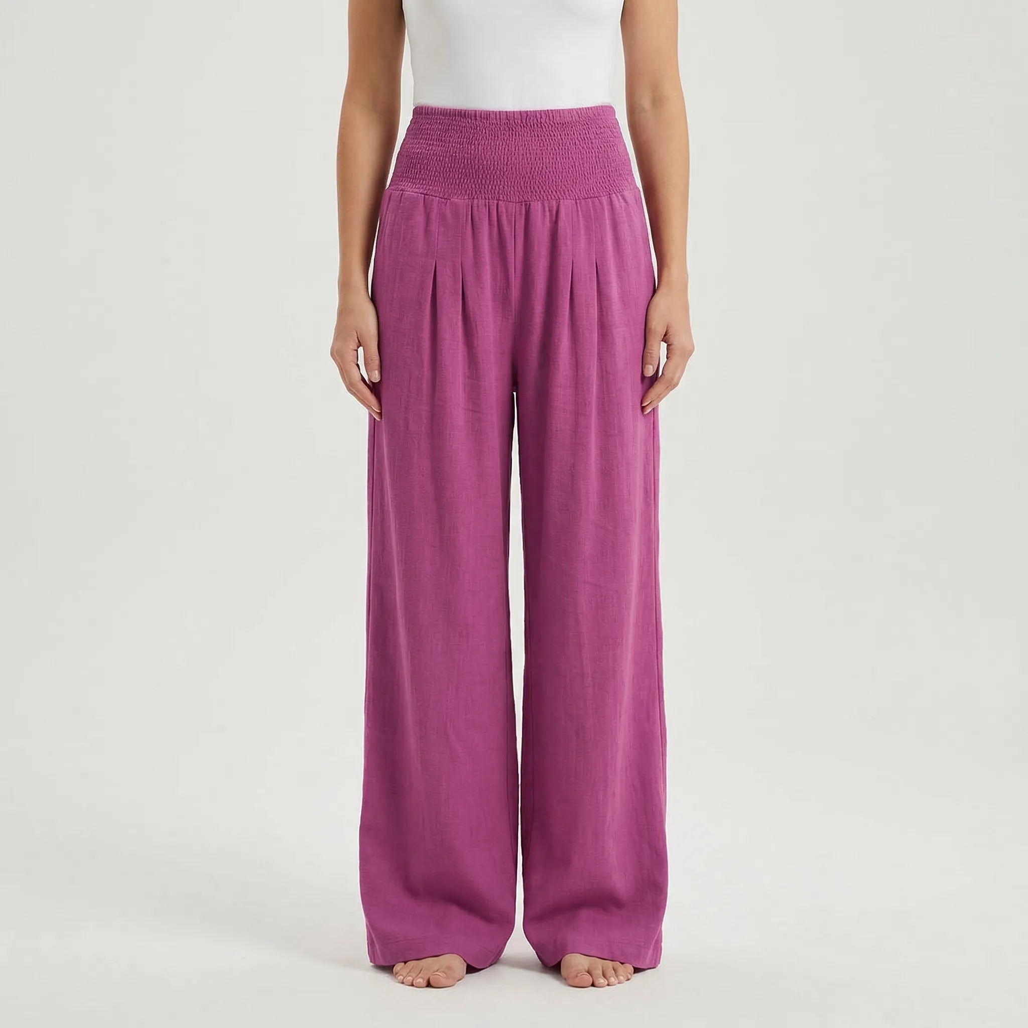 Women's Wide Leg Linen Pants Smocked High Waist