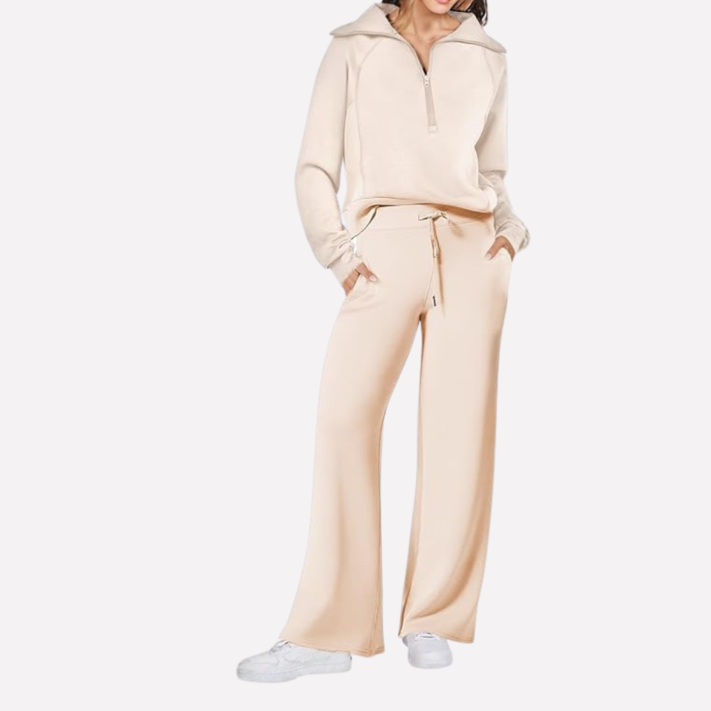 Women's Wide Leg Sweatpants Set Half Zip Pullover