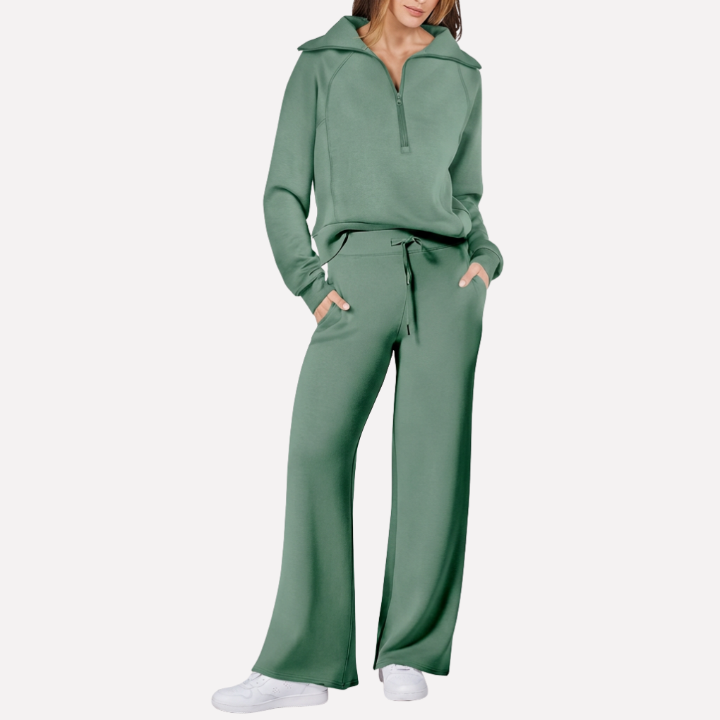 Women's Wide Leg Sweatpants Set Half Zip Pullover