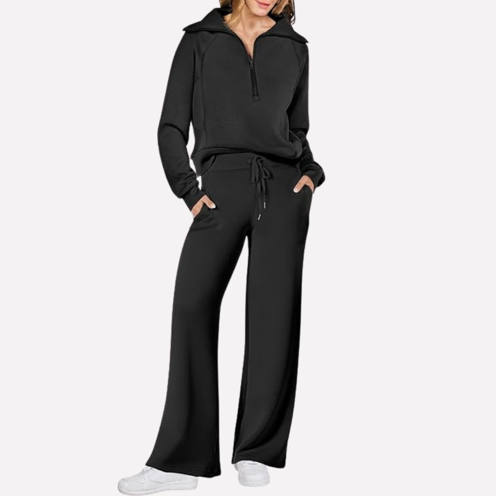 Women's Wide Leg Sweatpants Set Half Zip Pullover