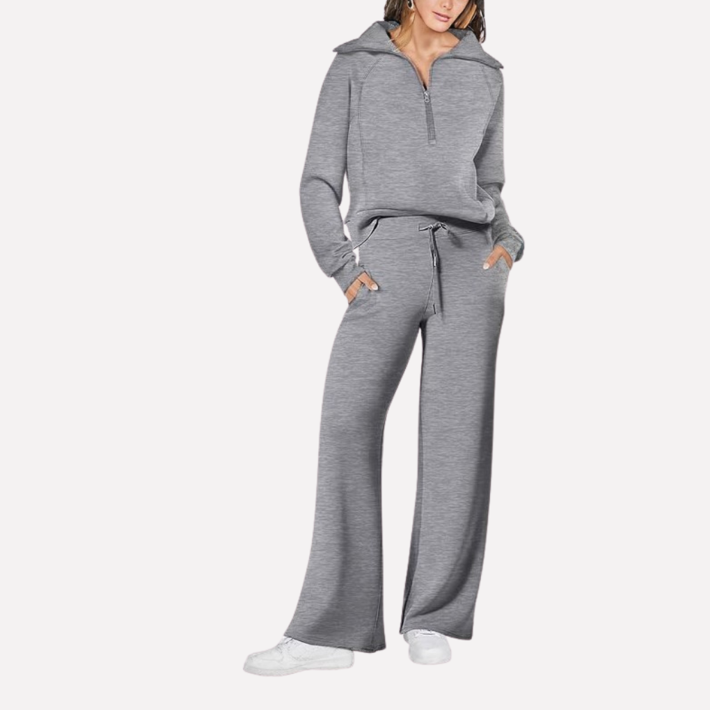 Women's Wide Leg Sweatpants Set Half Zip Pullover