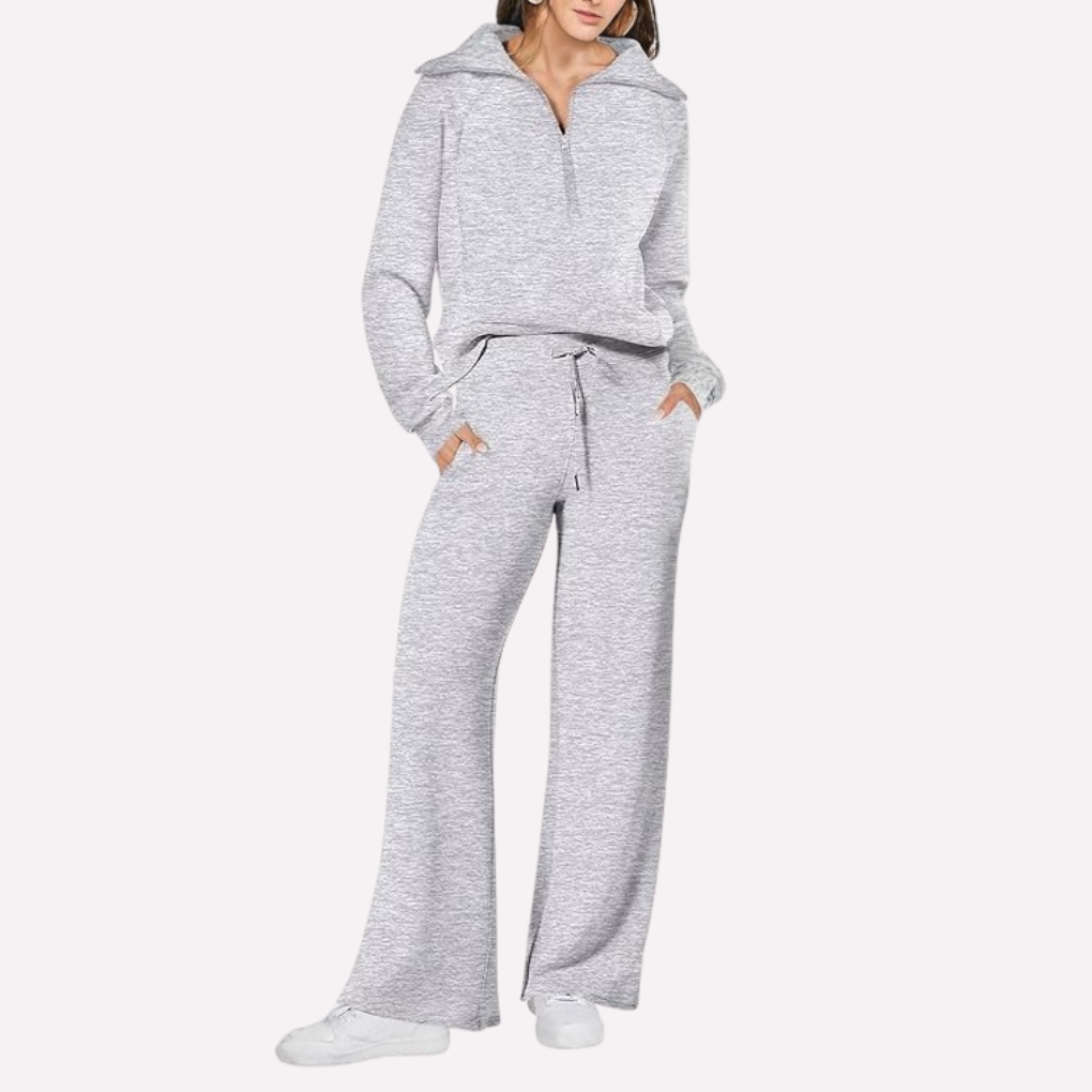 Women's Wide Leg Sweatpants Set Half Zip Pullover
