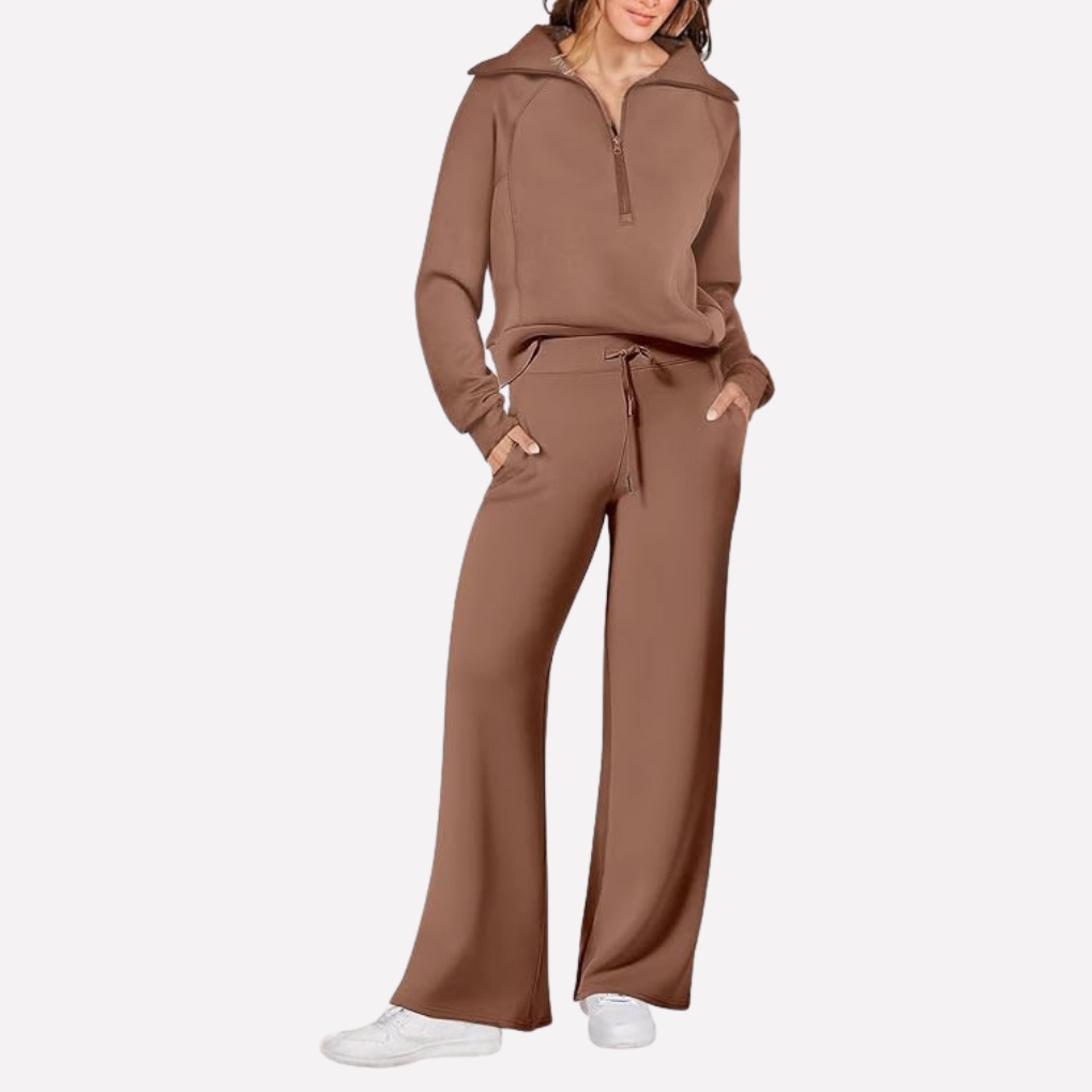 Women's Wide Leg Sweatpants Set Half Zip Pullover