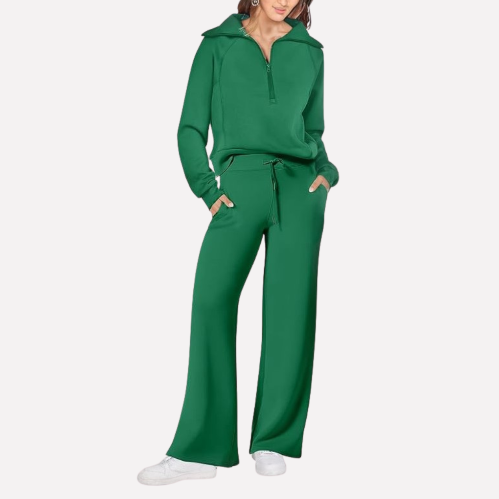 Women's Wide Leg Sweatpants Set Half Zip Pullover
