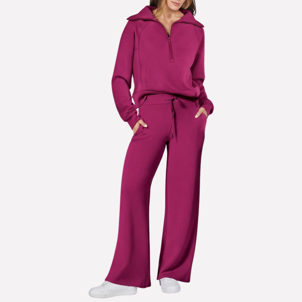 Women's Wide Leg Sweatpants Set Half Zip Pullover