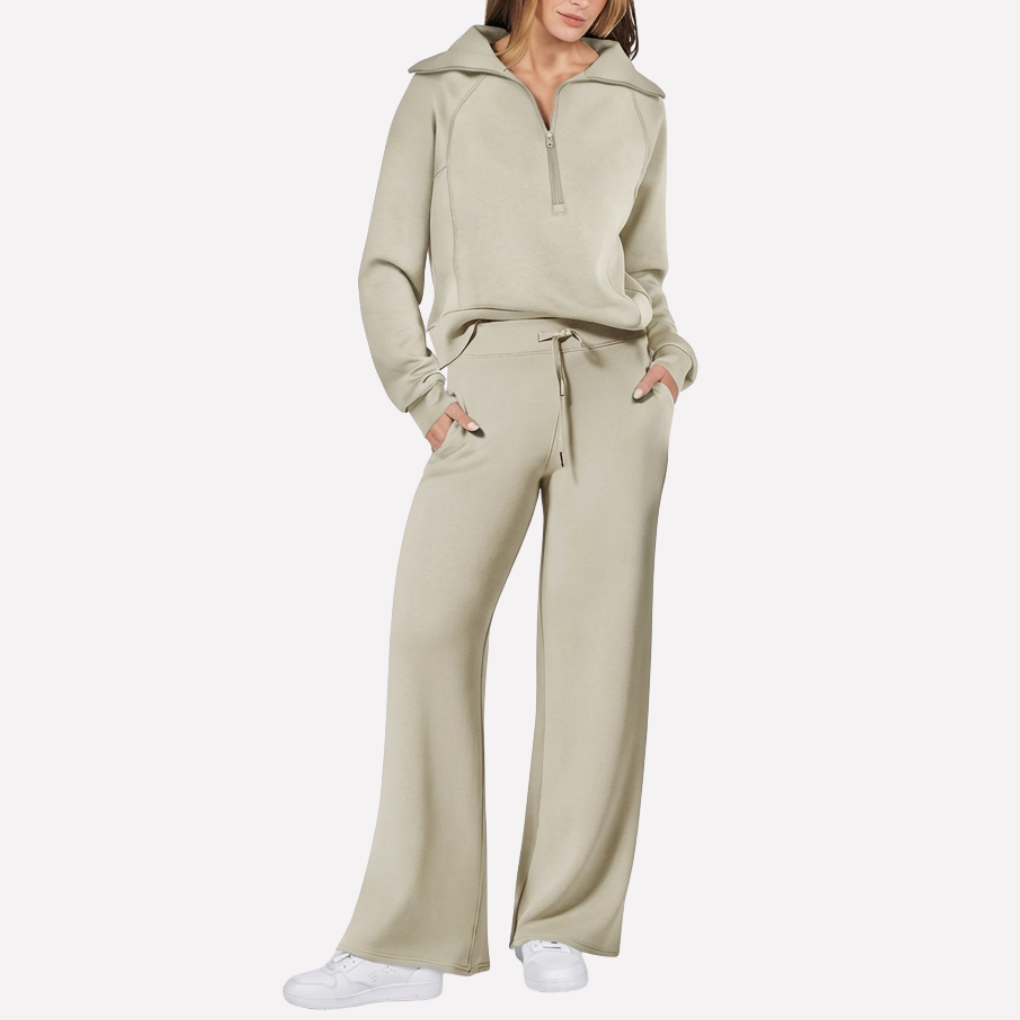 Women's Wide Leg Sweatpants Set Half Zip Pullover