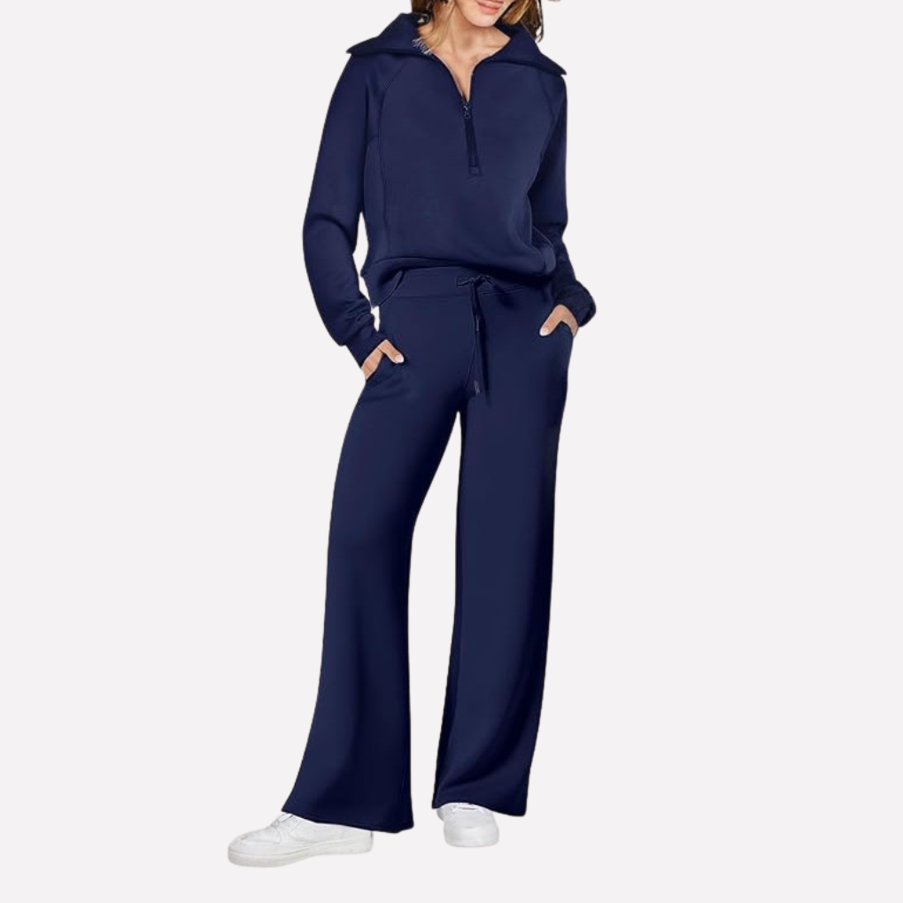 Women's Wide Leg Sweatpants Set Half Zip Pullover