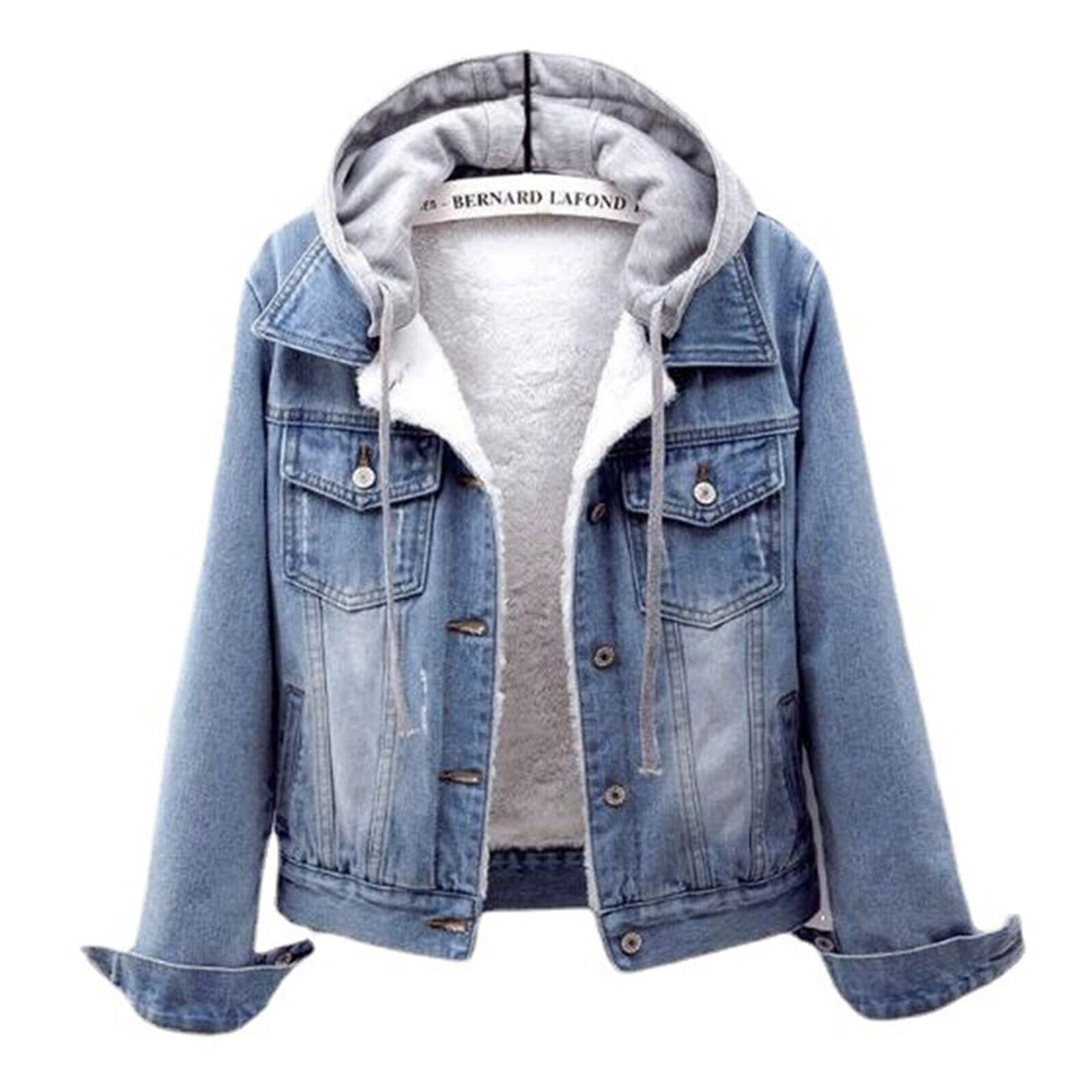 Women's Fleece Lined Hooded Denim Jacket
