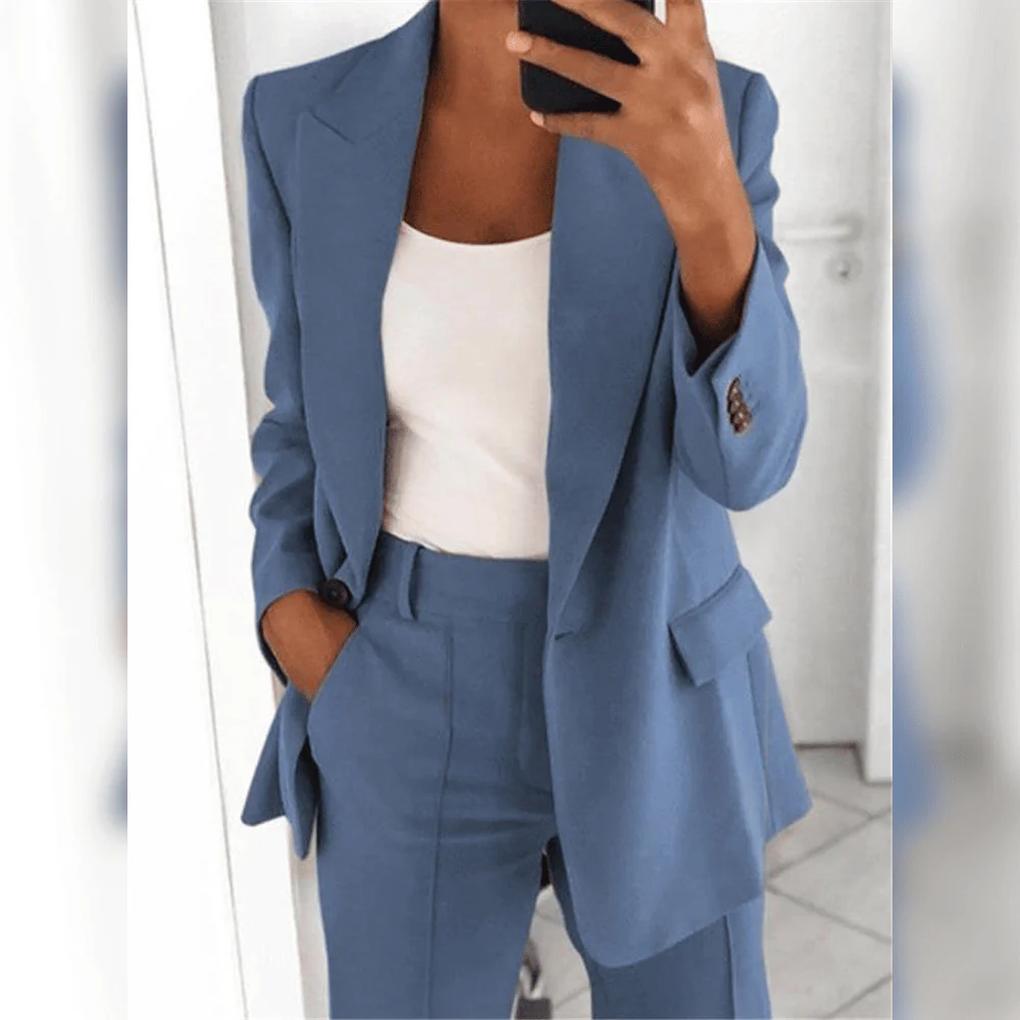 Women's Notch Lapel Blazer & Trouser Suit Set