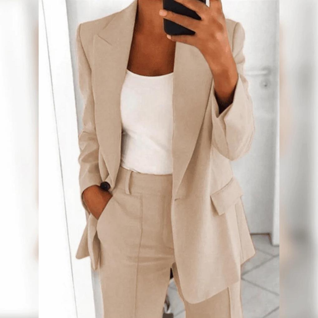 Women's Notch Lapel Blazer & Trouser Suit Set