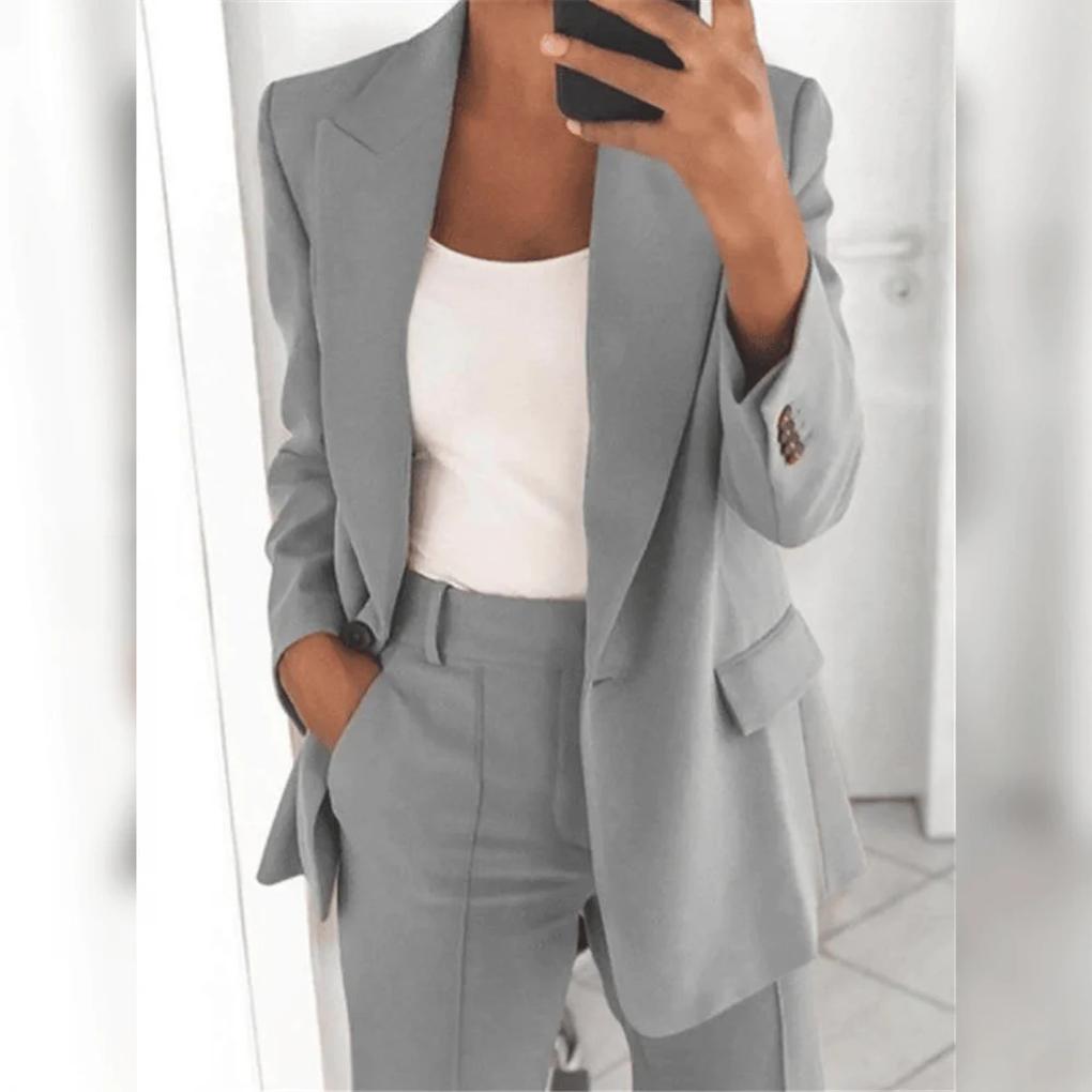 Women's Notch Lapel Blazer & Trouser Suit Set