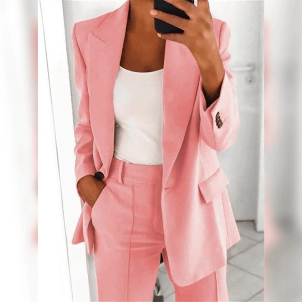 Women's Notch Lapel Blazer & Trouser Suit Set