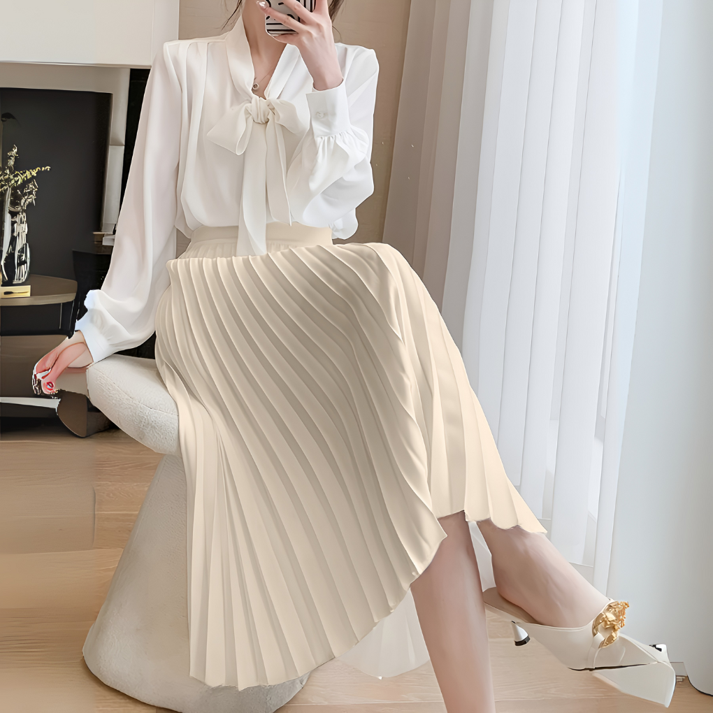 Women's Pleated High-Waist Satin Midi Skirt