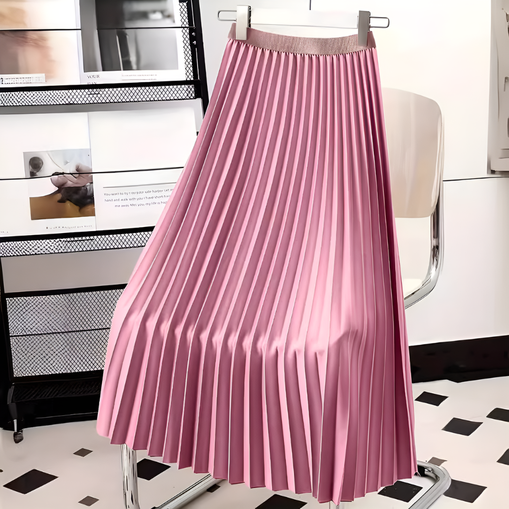 Women's Pleated High-Waist Satin Midi Skirt
