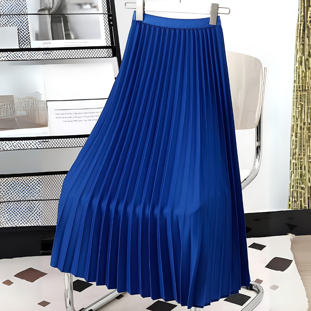 Women's Pleated High-Waist Satin Midi Skirt