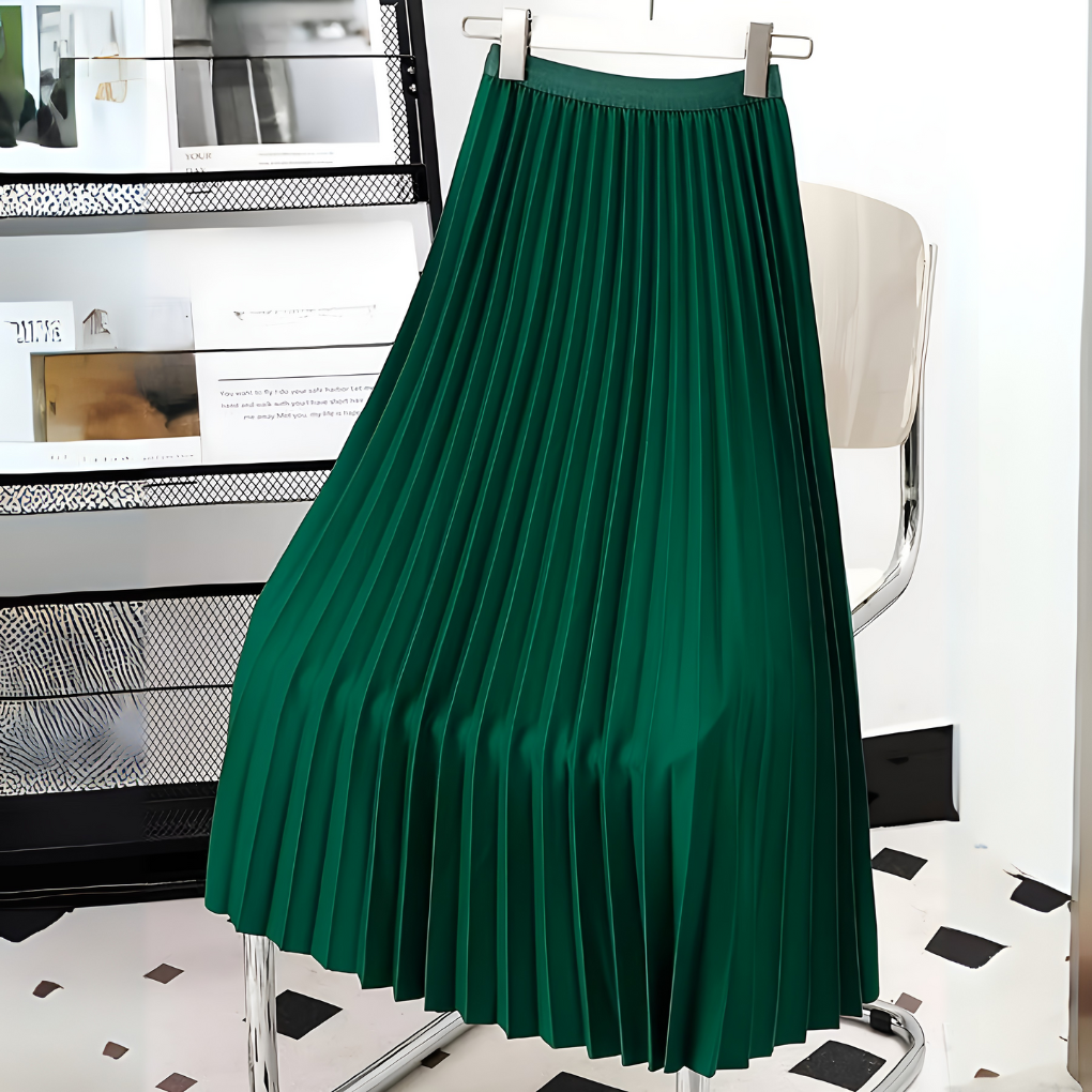 Women's Pleated High-Waist Satin Midi Skirt