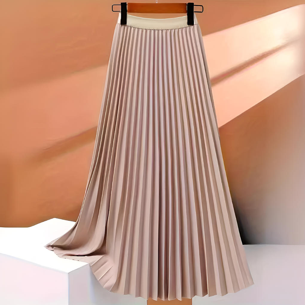 Women's Pleated High-Waist Satin Midi Skirt