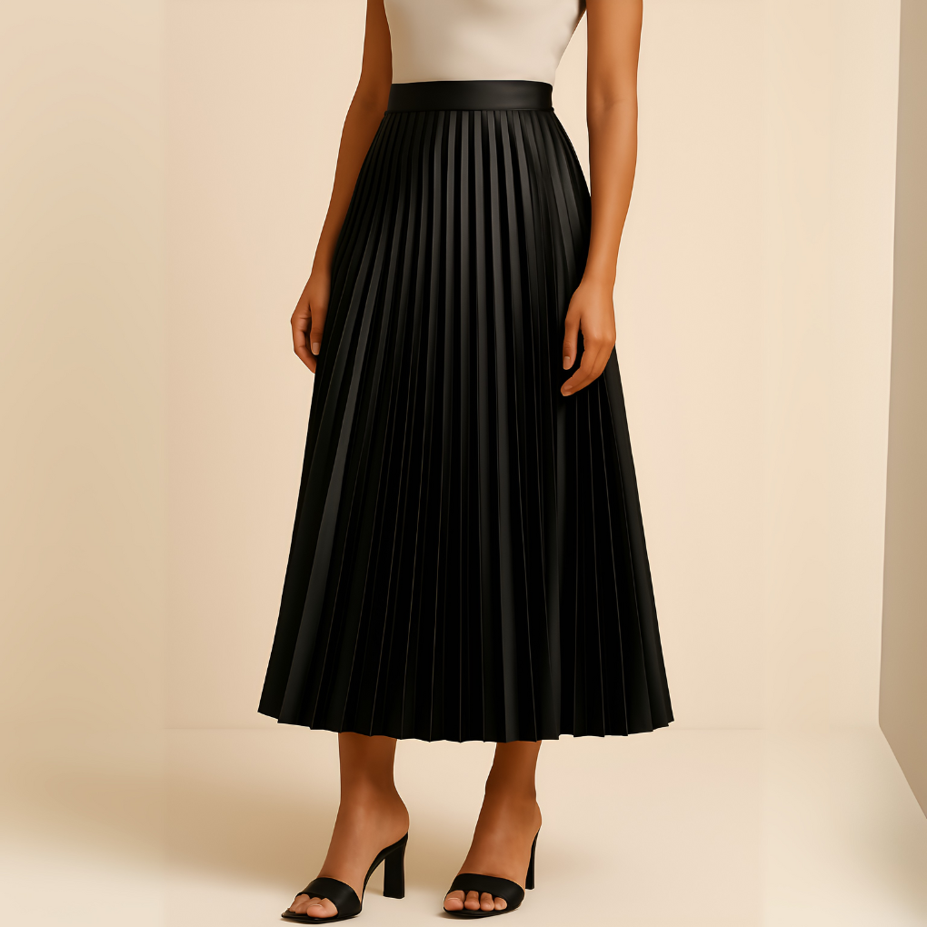 Women's Pleated High-Waist Satin Midi Skirt