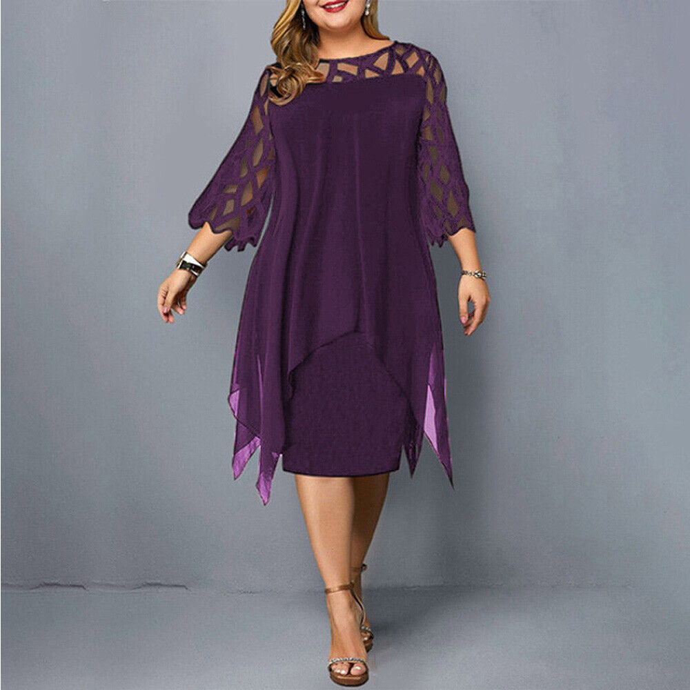 Women's Plus Size Cut Out Sleeve Mesh Overlay Dress