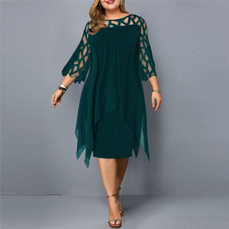 Women's Plus Size Cut Out Sleeve Mesh Overlay Dress