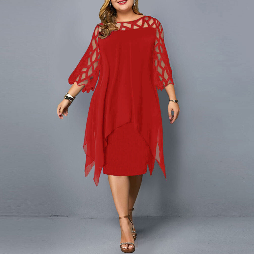 Women's Plus Size Cut Out Sleeve Mesh Overlay Dress