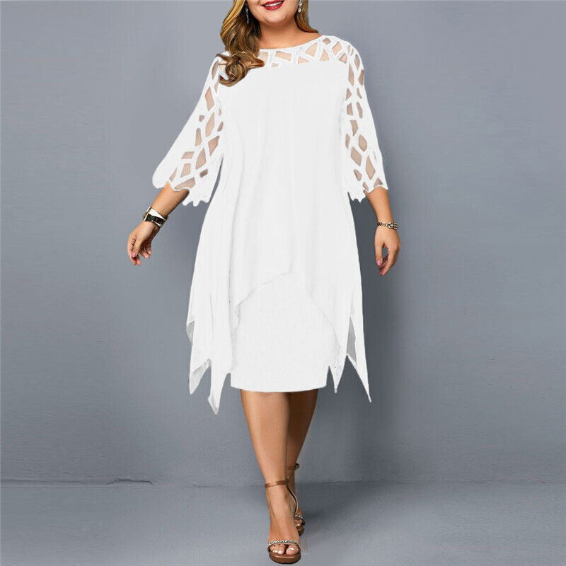 Women's Plus Size Cut Out Sleeve Mesh Overlay Dress