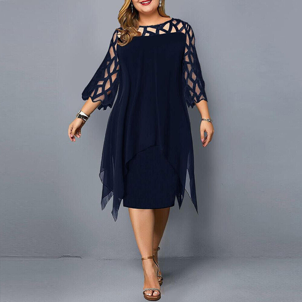 Women's Plus Size Cut Out Sleeve Mesh Overlay Dress
