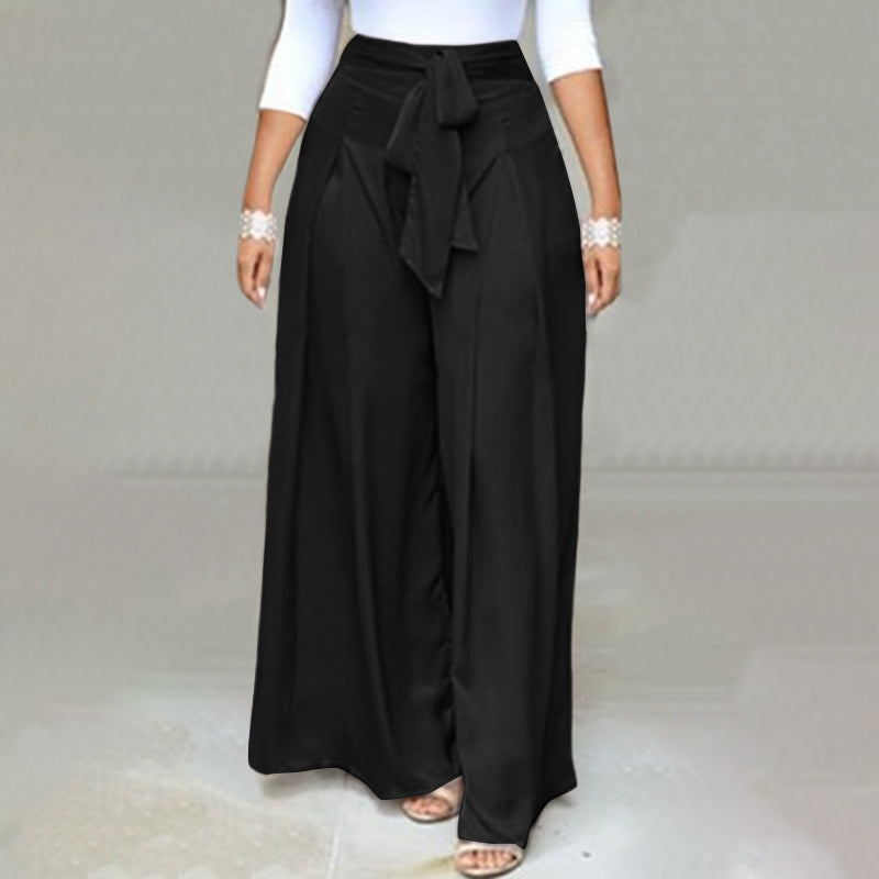 Women's Plus Size High Waist Tie Front Trousers