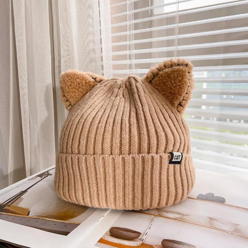 Women's Ribbed Knit Cat Ear Beanie Hat