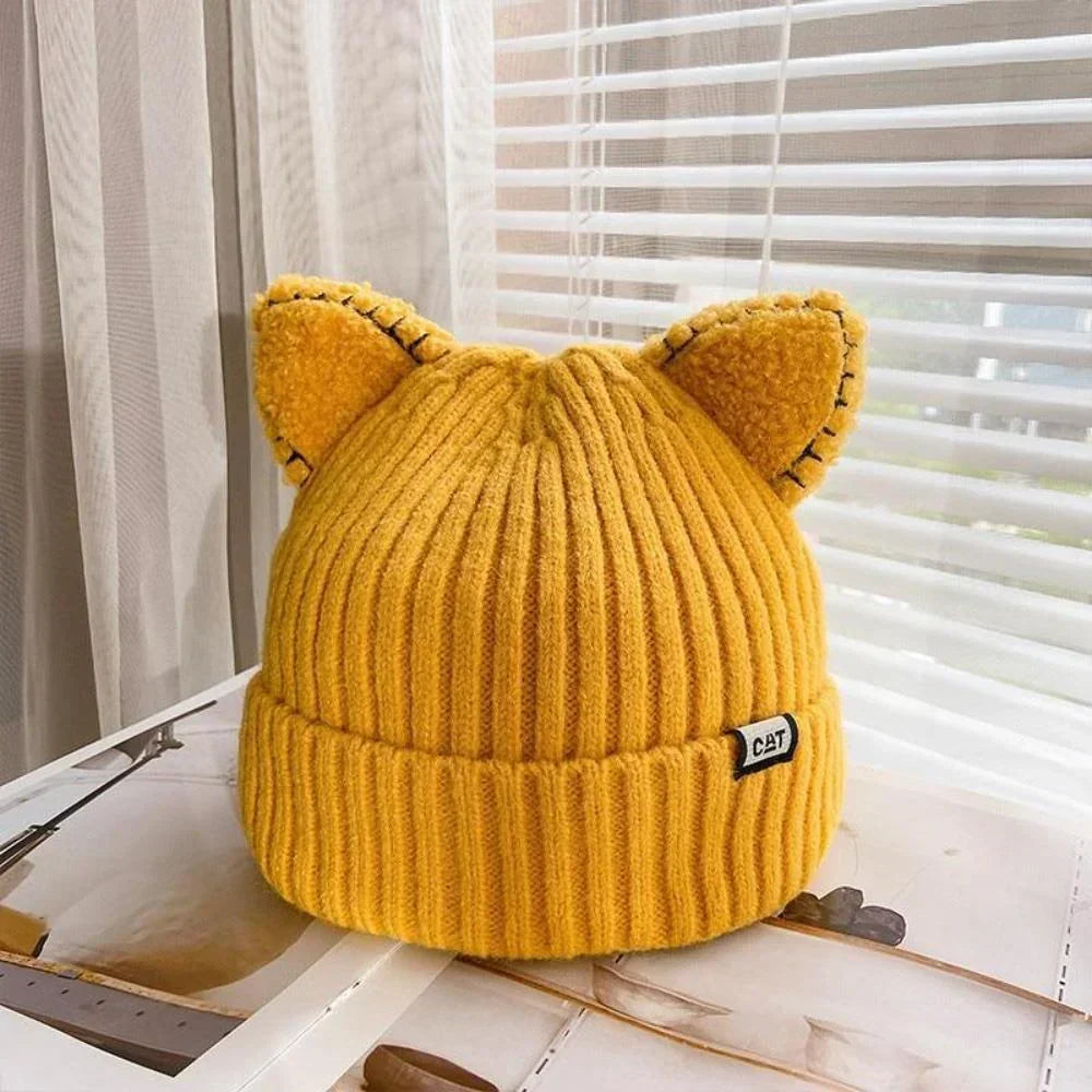 Women's Ribbed Knit Cat Ear Beanie Hat